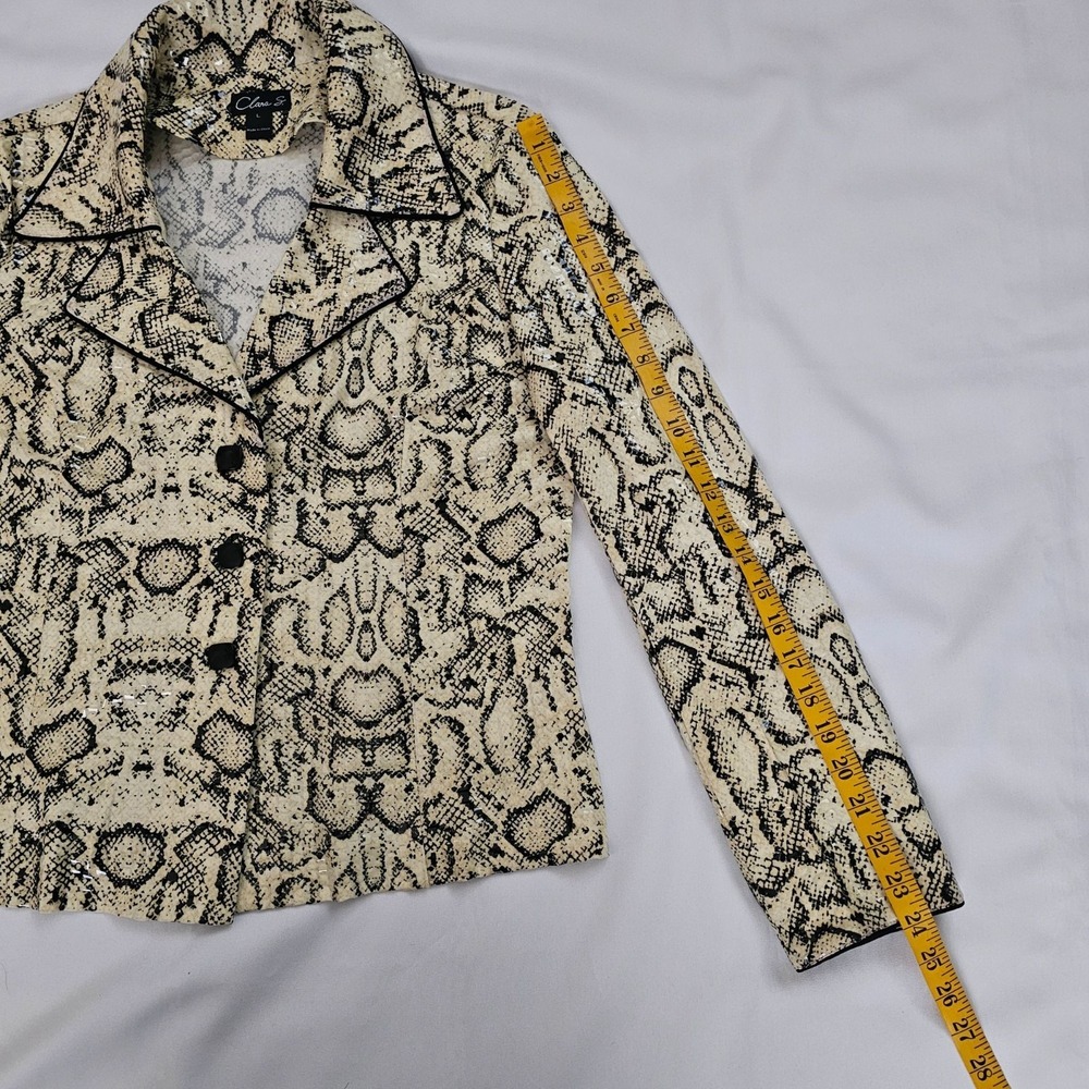 Clara S. Allover Snake Print Button-Up Allover Sequin Jacket Women's Size Large - Picture 12 of 13